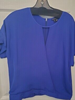 Theory Electric Blue Short Sleeve V-Overlay Blouse